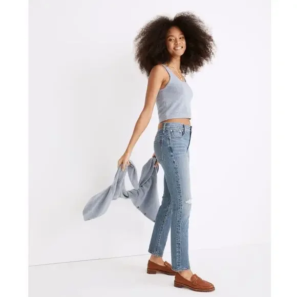 NWT Madewell The Mid-Rise Perfect Vintage Jean in Ainsdale Wash: Knee-Rip Sz 24